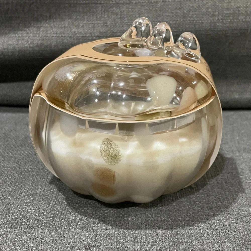 Aldi Kirkton White Glass  2025 Pumpkin Candle with lid Floral Design Vanilla
